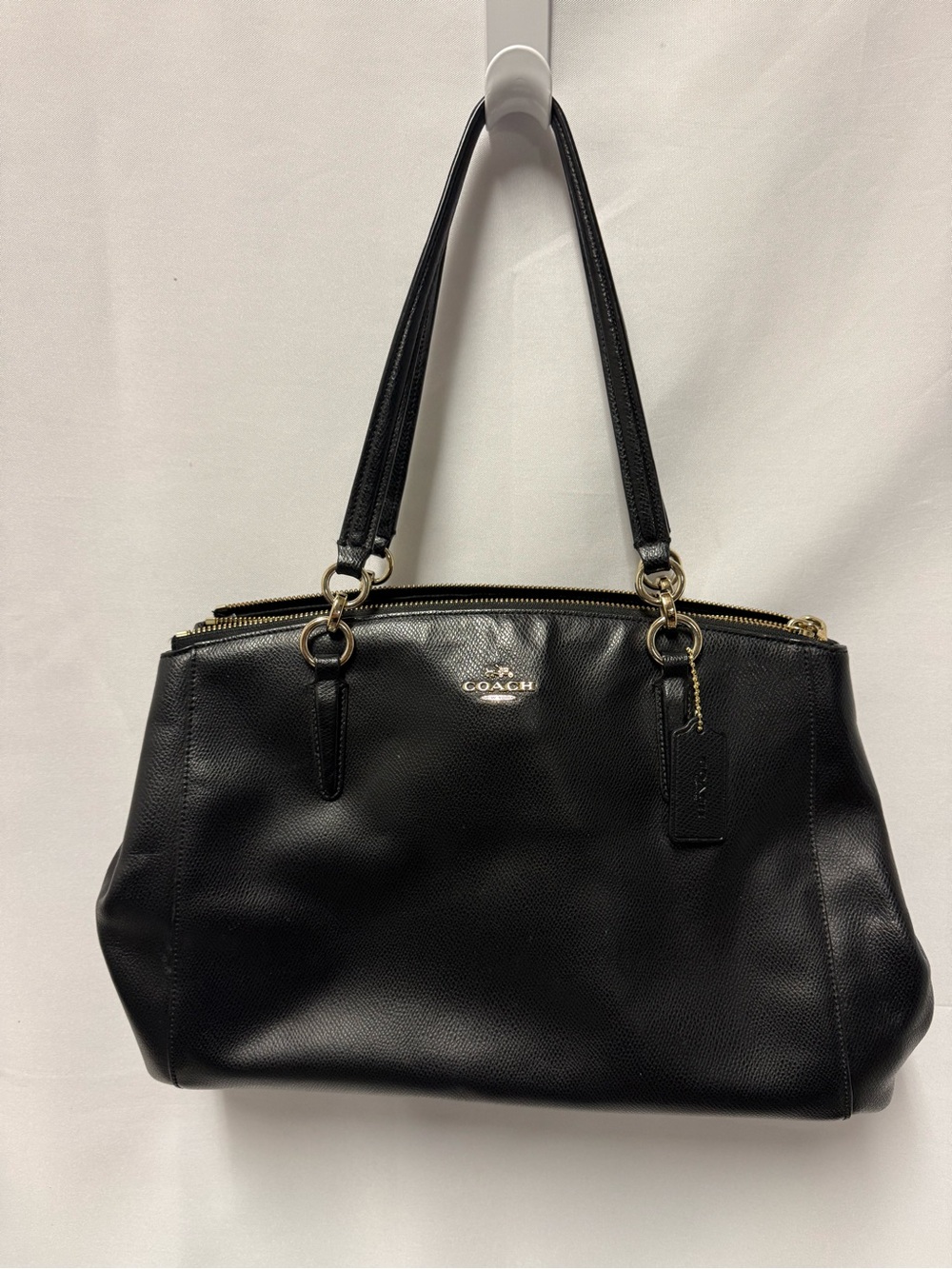 Coach Black Leather Shoulder Tote with Gold Hardware